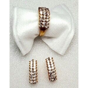 Gold Tone Cluster Ring Stud Earrings Set Vintage Style Size 9 Statement Glam